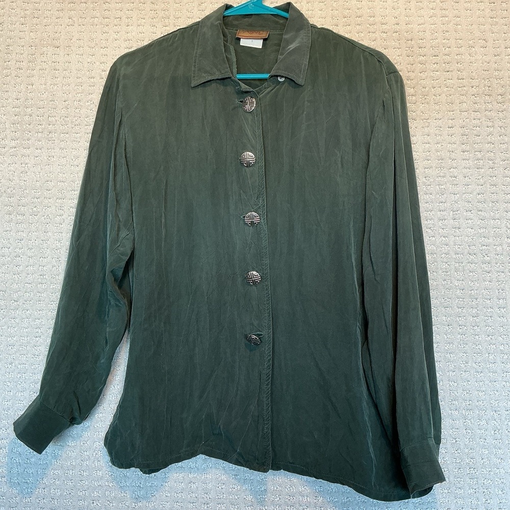 Roper VINTAGE Women Button Top Deep Forest Green USA Made S Long Sleeve Cowgirl